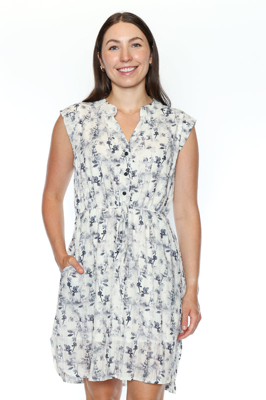Floral Button-Front Drawstring Dress