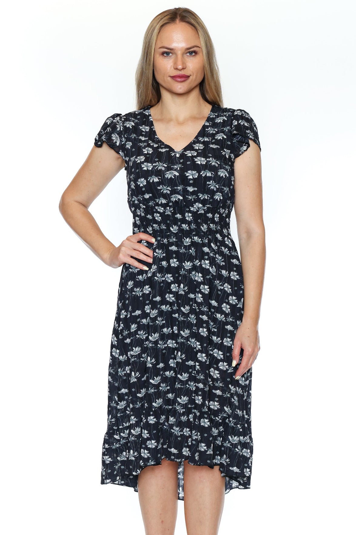 Flutter Sleeve Floral Midi Dress