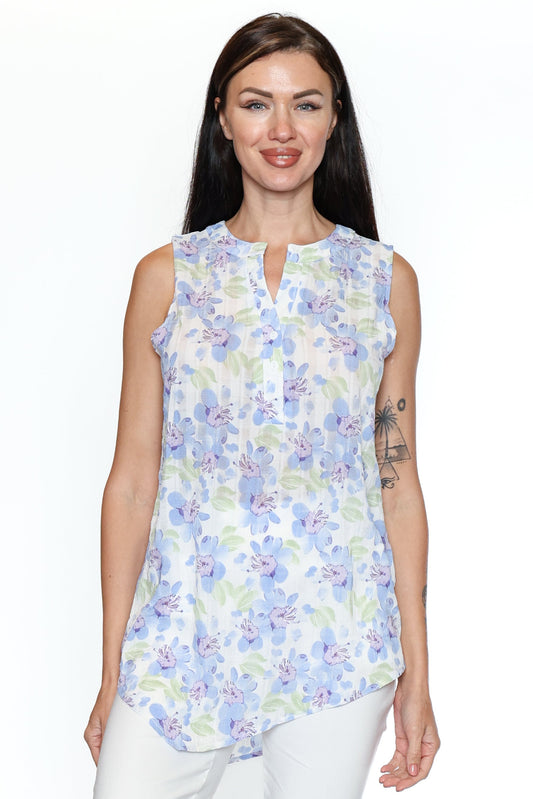 Floral Sleeveless Split-Neck Top