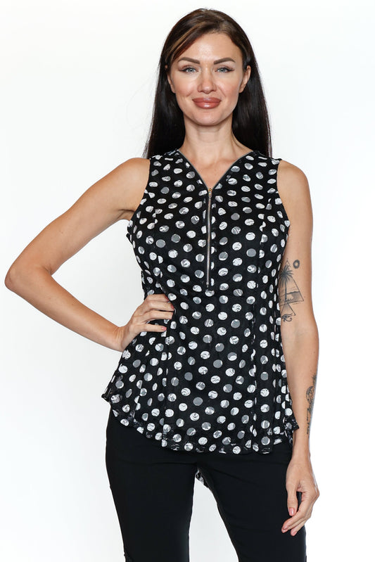 Printed Zip-Front Sleeveless Top