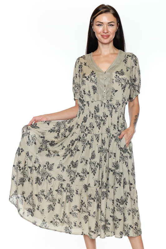 Smocked Floral Midi Dress