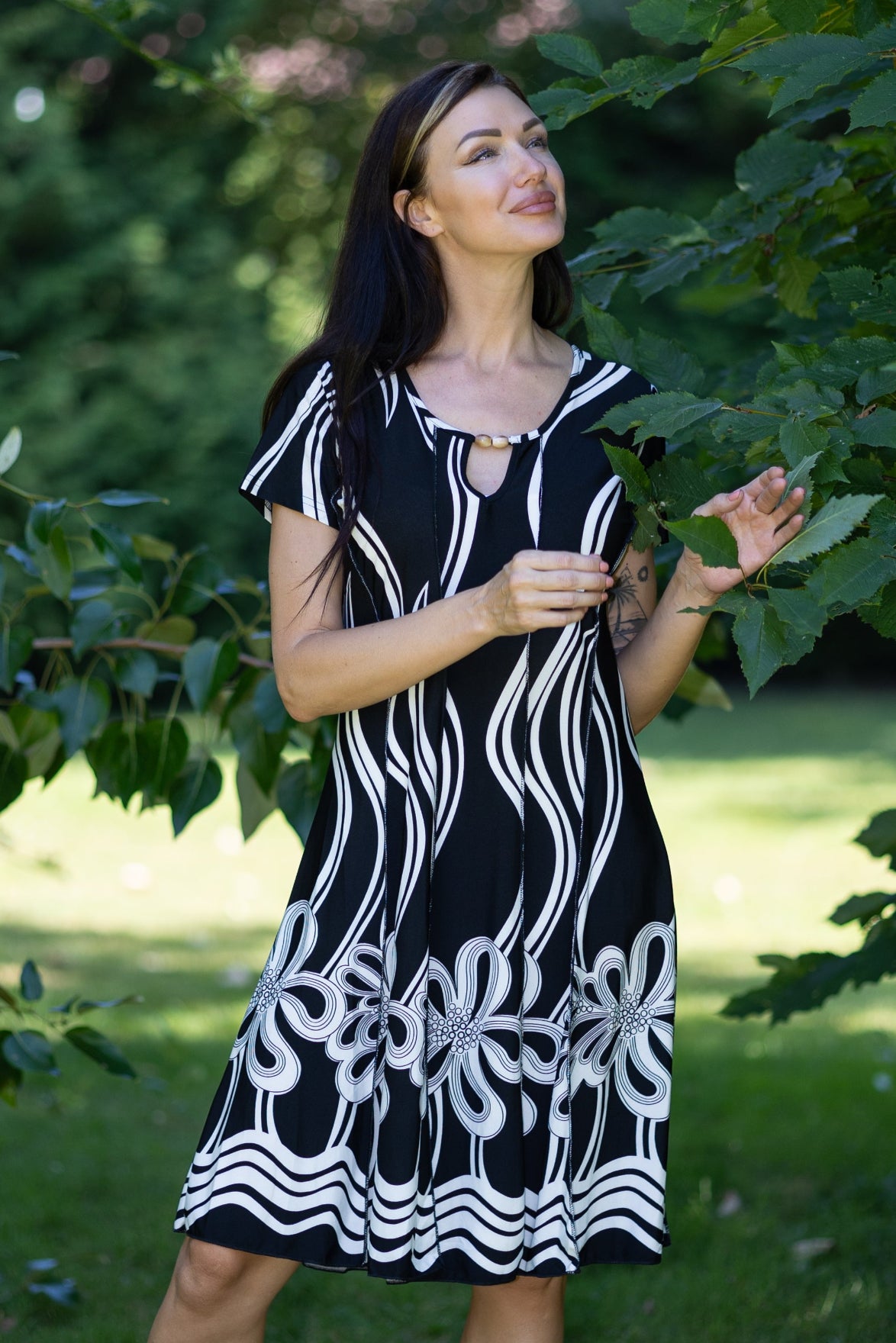 Short Sleeve Keyhole A-Line Dress