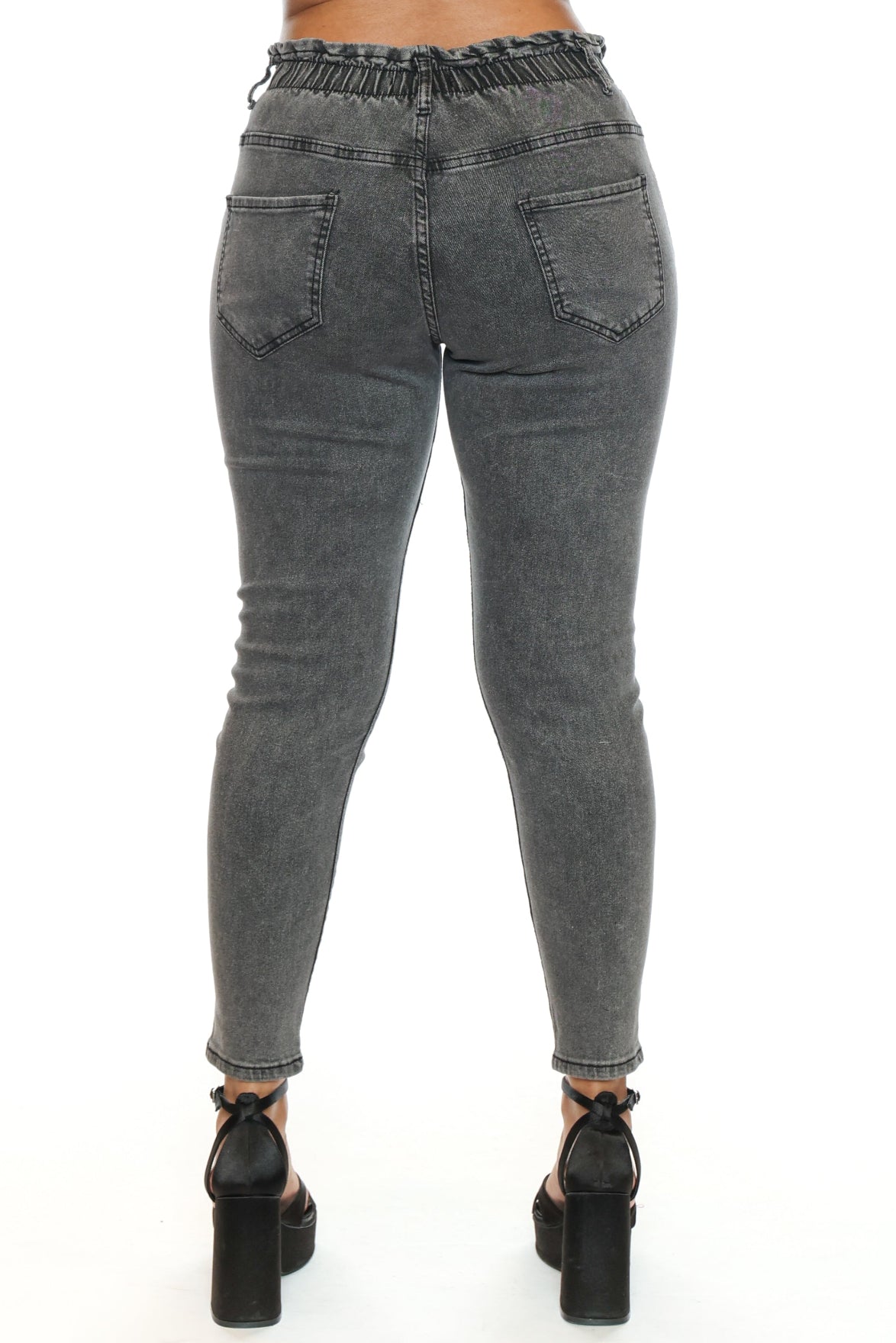Ruched Waist Pull-On Denim Pant