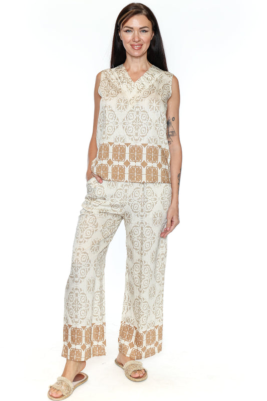 Printed Sleeveless Top & Wide-Leg Pant Set