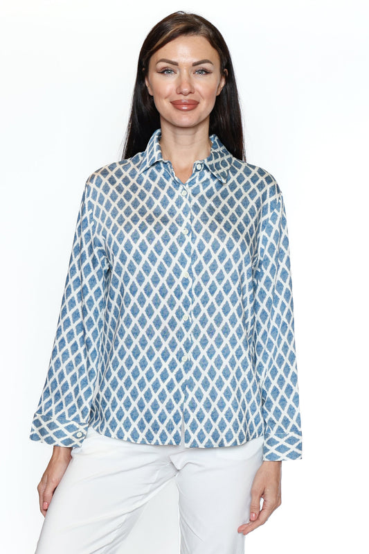 Coastal Lattice Button Blouse