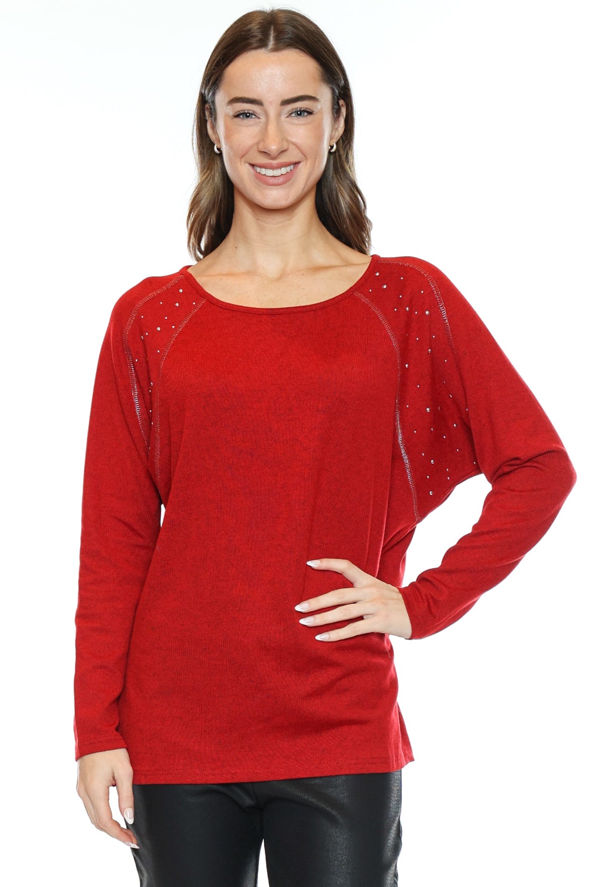 Elegant Sparkle Detail Long Sleeve Top