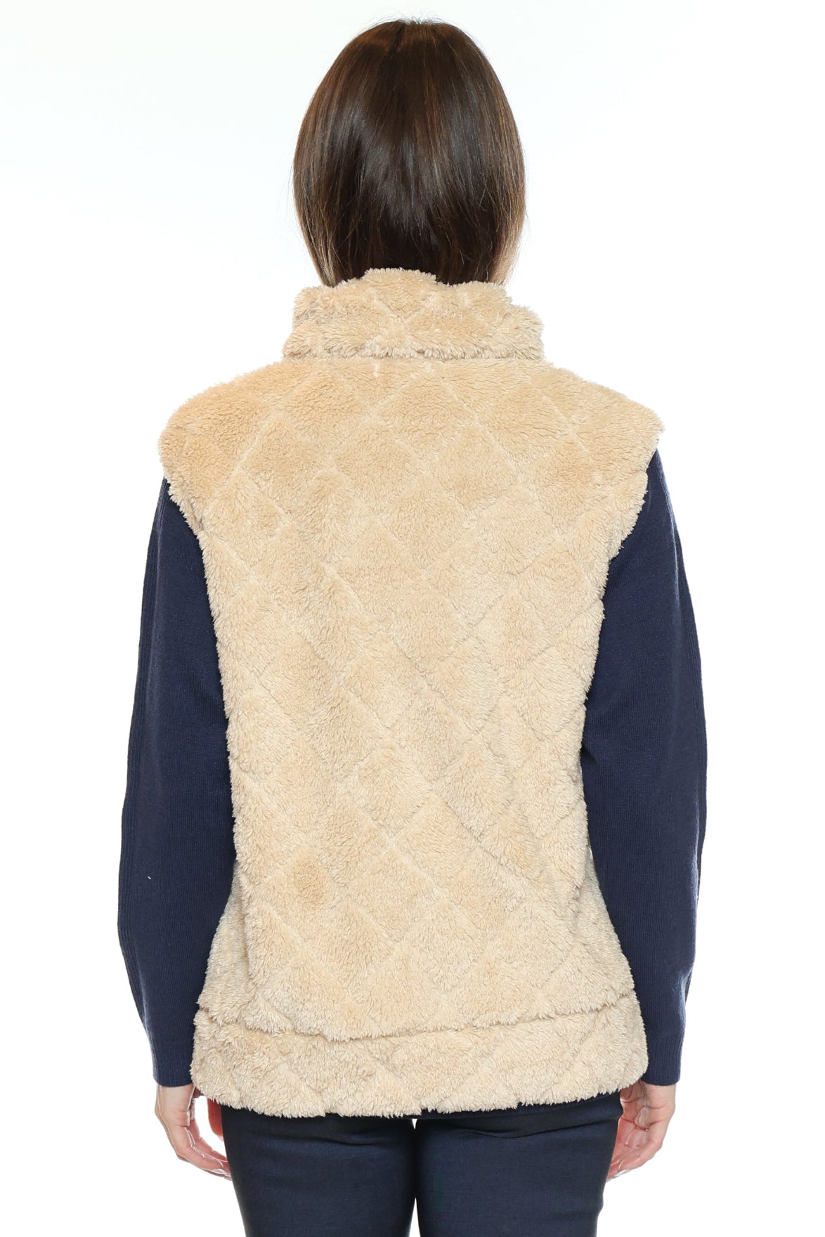 Cozy Diamond Quilted Sherpa Zip-Up Vest