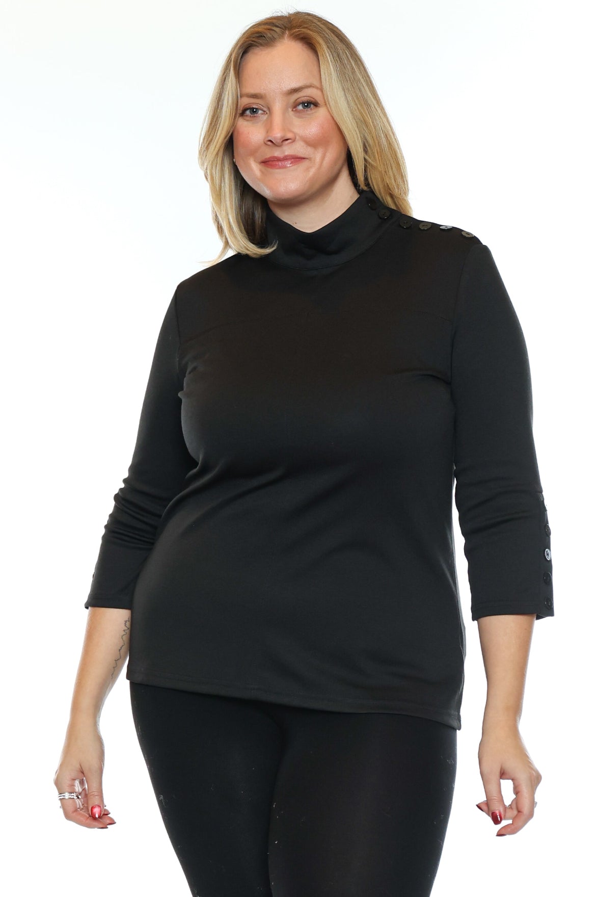 Elegant Button Detail Mock Neck Top