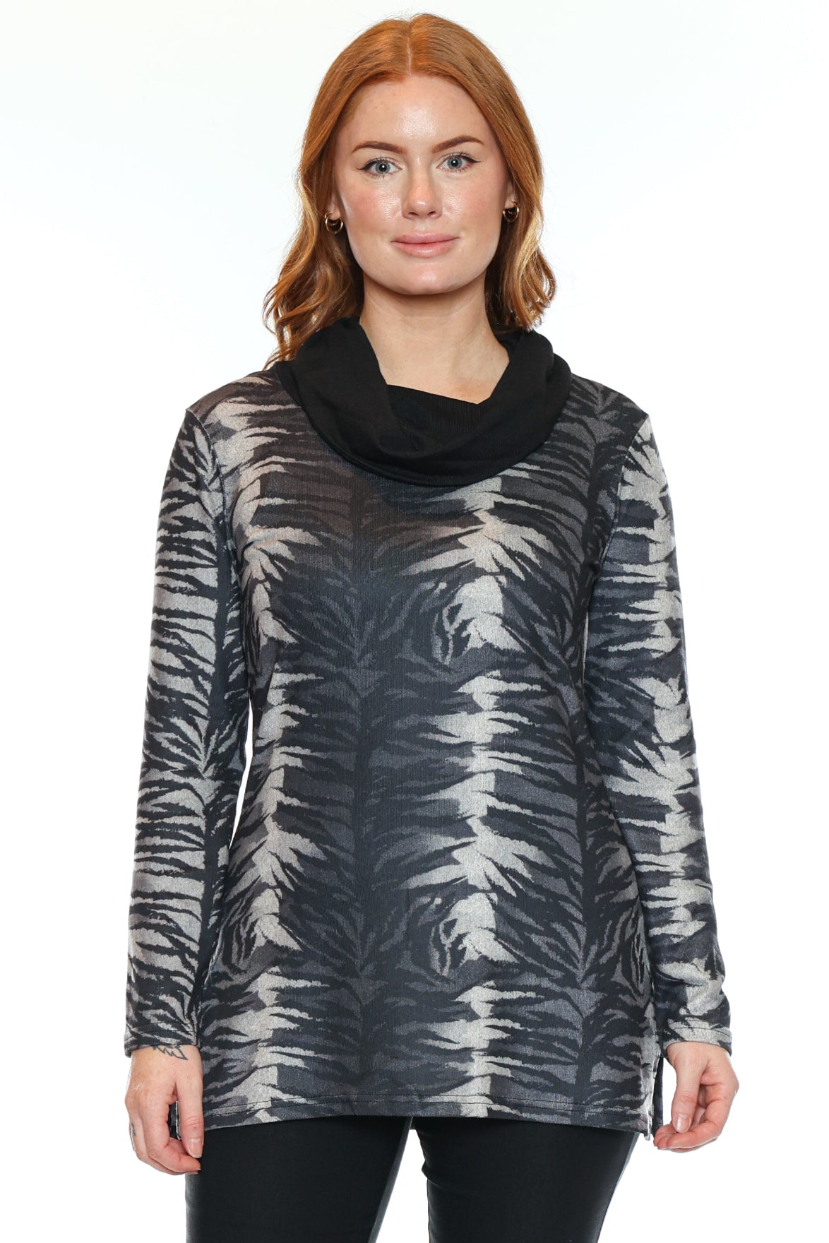 Abstract Print Cowl Neck Tunic