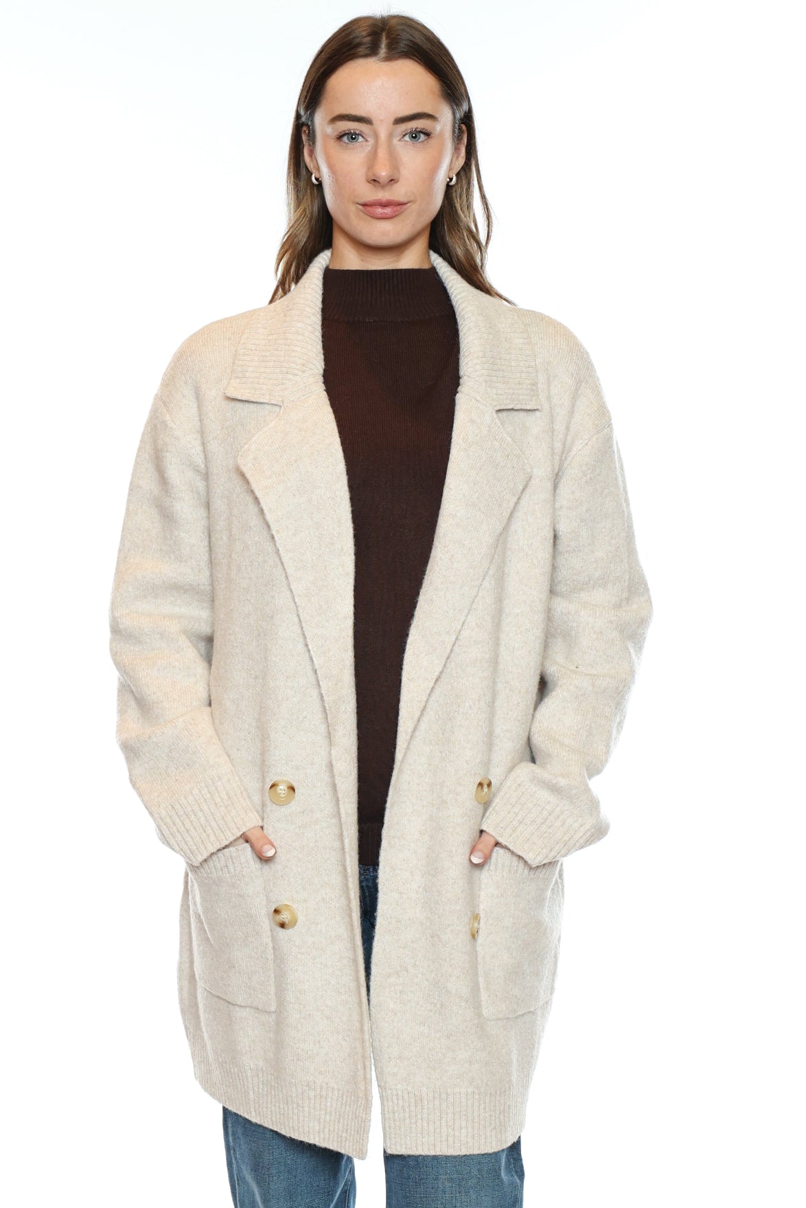 Double-Breasted Knit Cardigan Coat