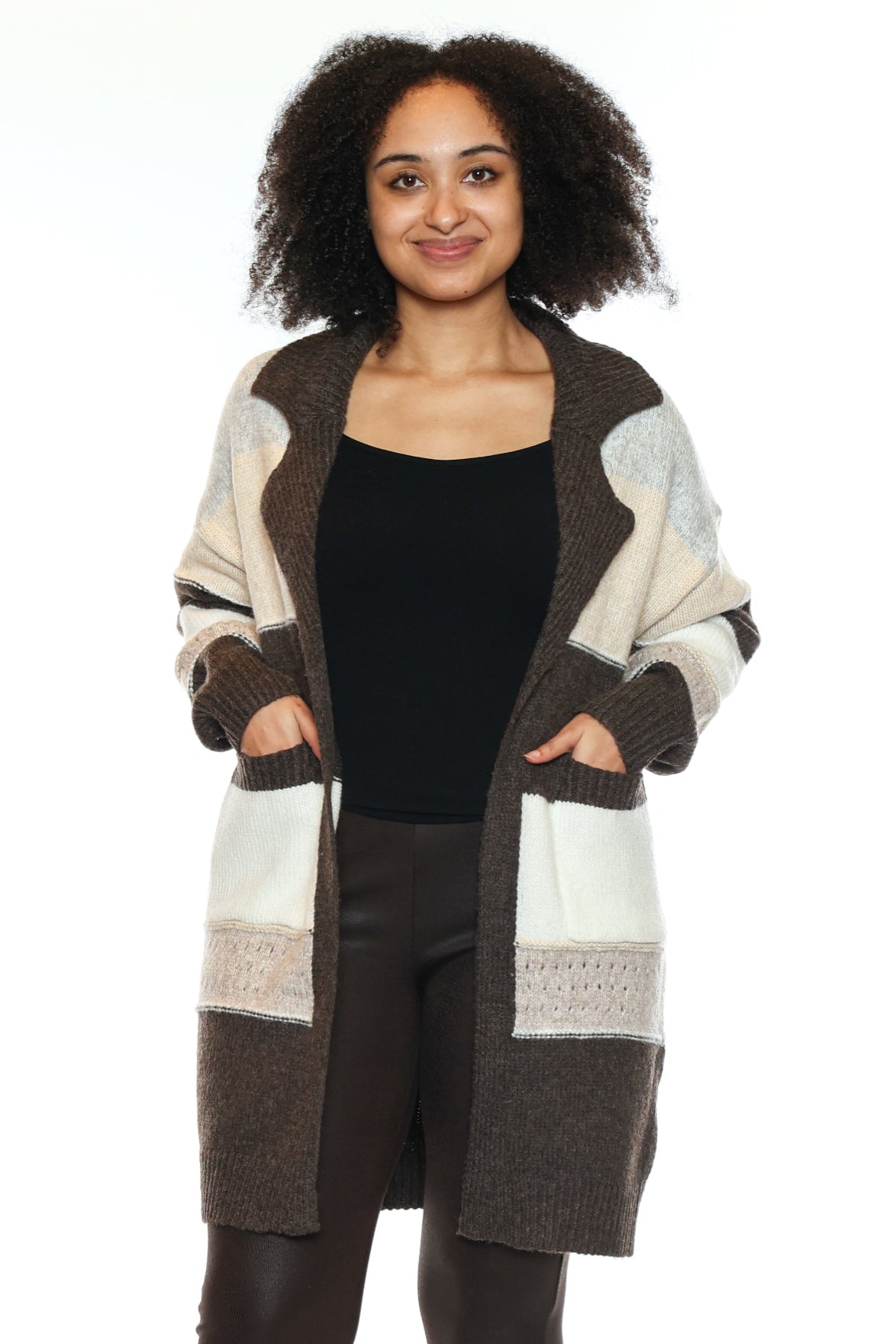 Cozy Colorblock Long Cardigan