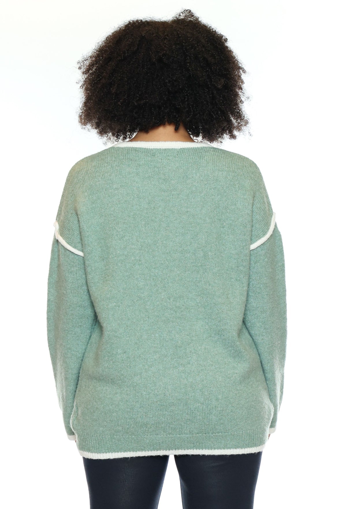 Cozy Contrast Trim Knit Sweater