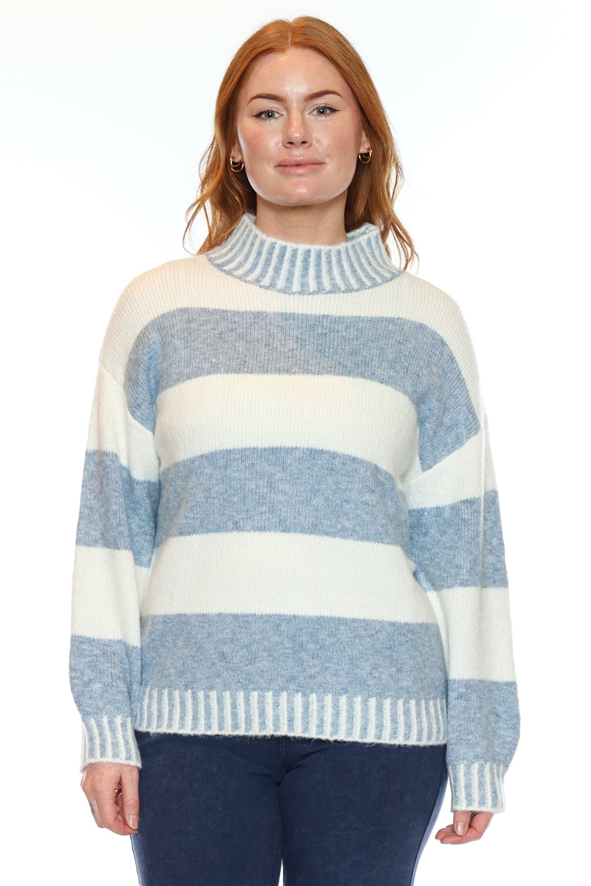 Cozy Striped Mock Neck Sweater