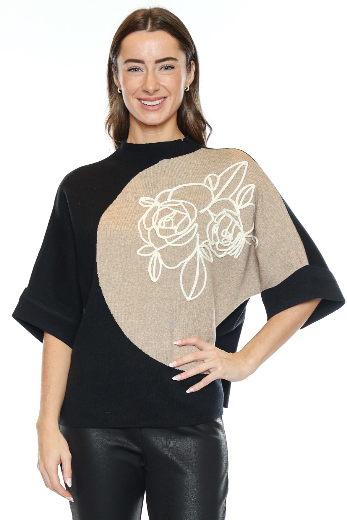 Floral Colour Block Dolman Sweater
