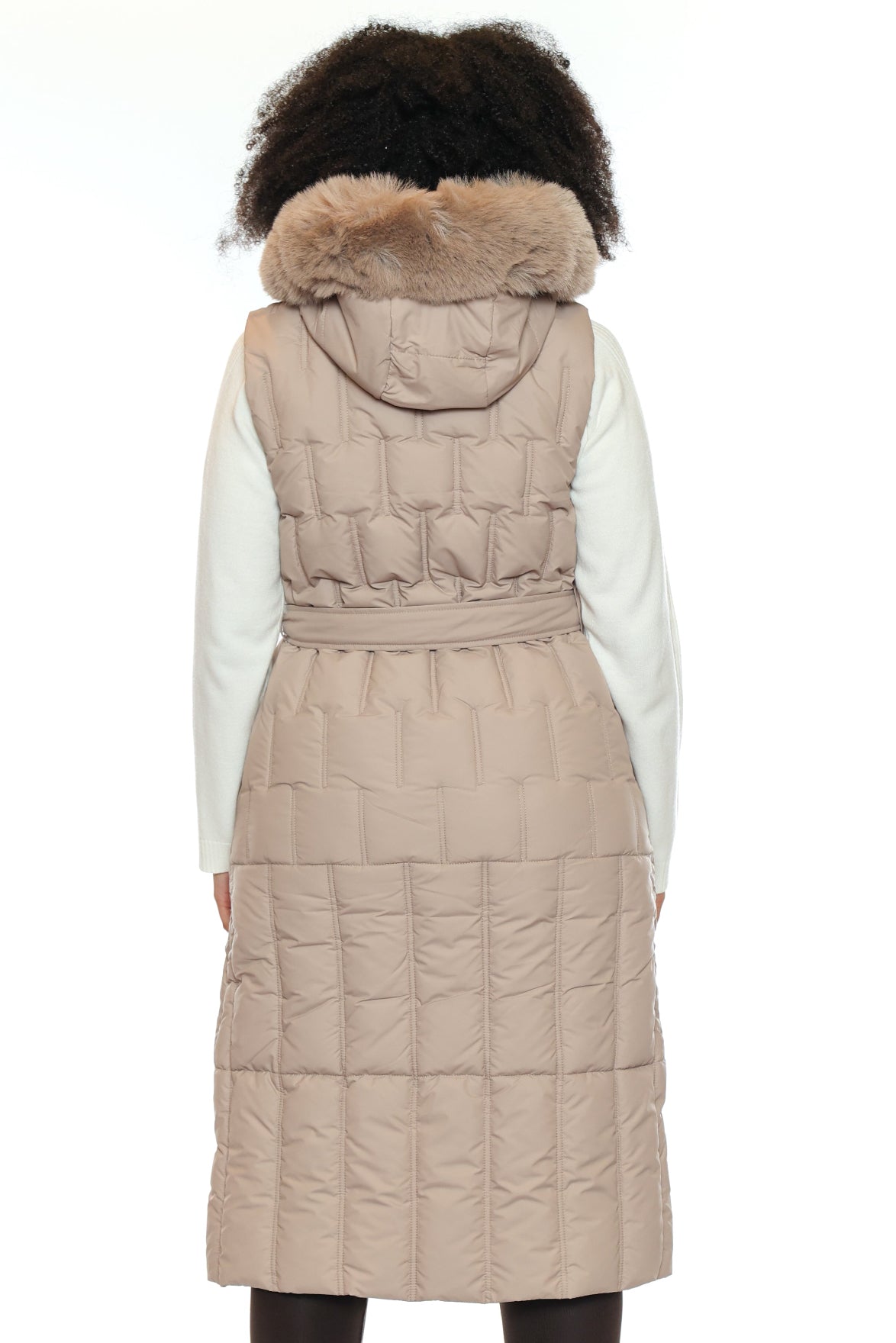 Elegant Faux Fur Trim Long Quilted Vest