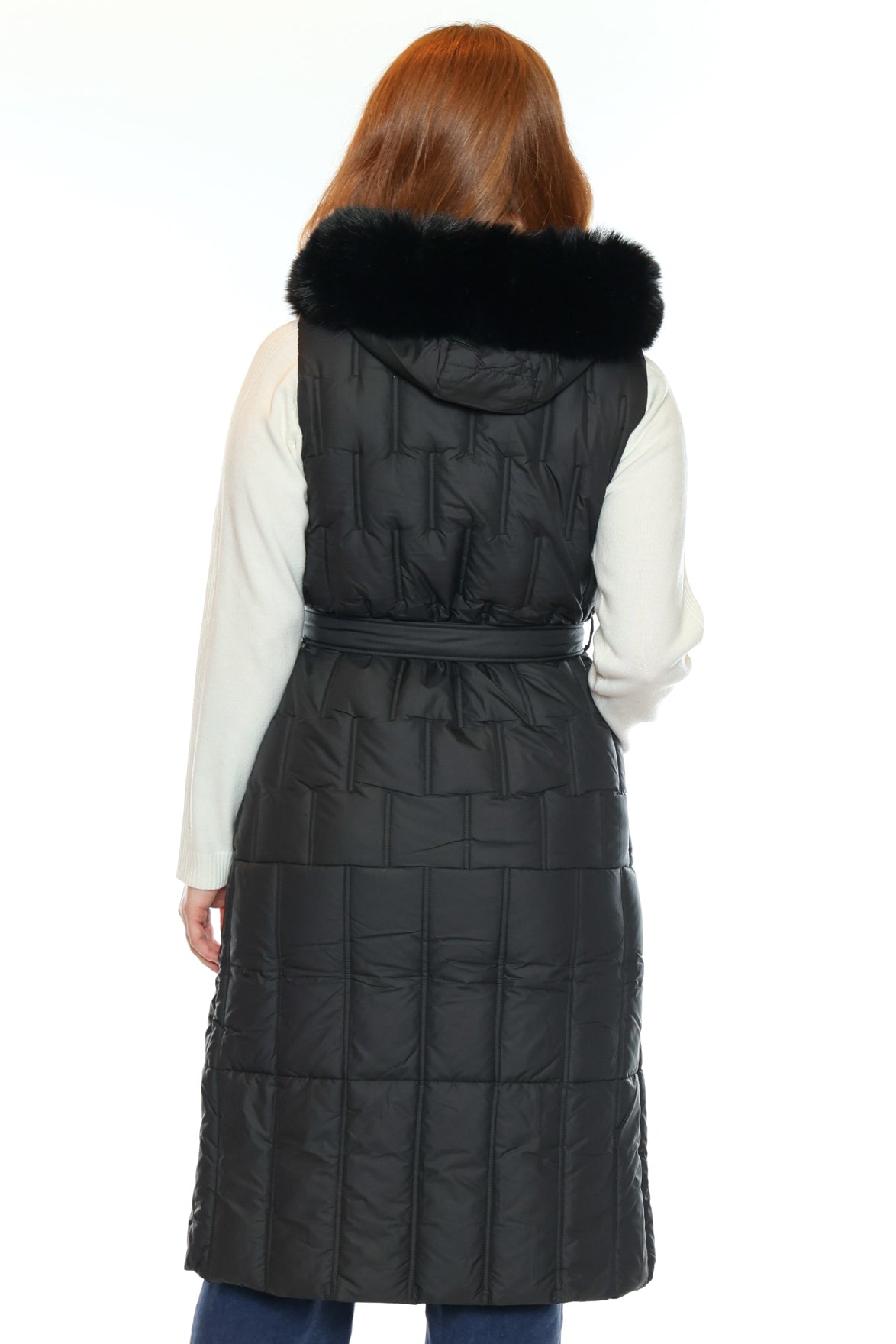 Elegant Faux Fur Trim Long Quilted Vest
