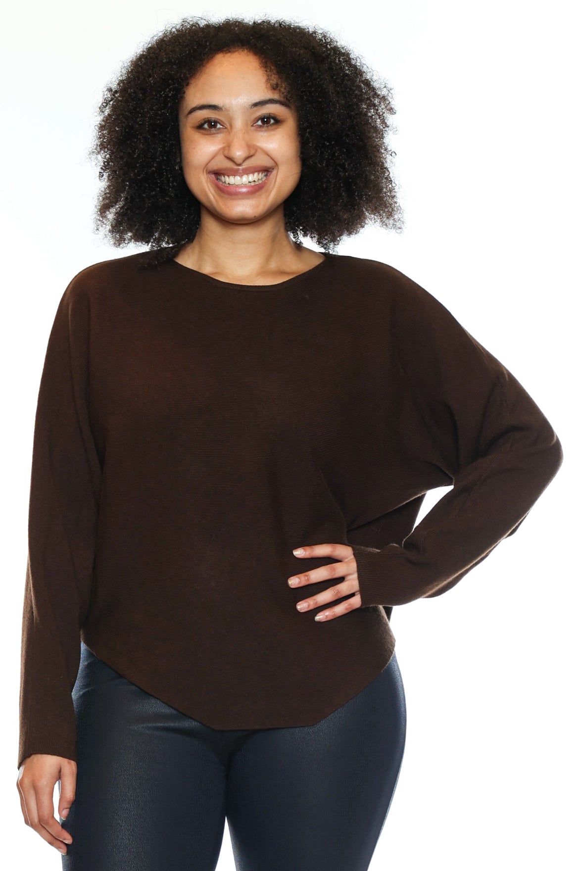 Soft Knit Curved Hem Sweater