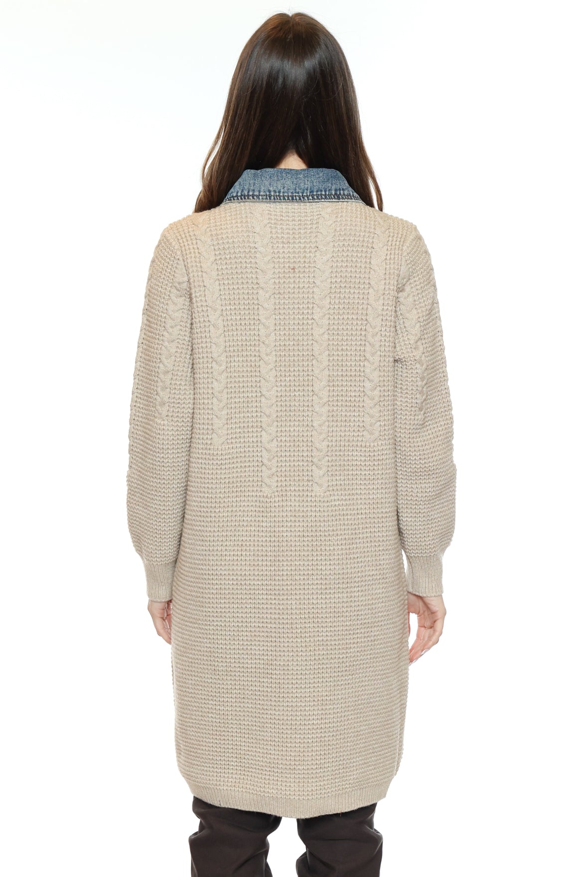 Cable Knit Denim Collar Cardigan