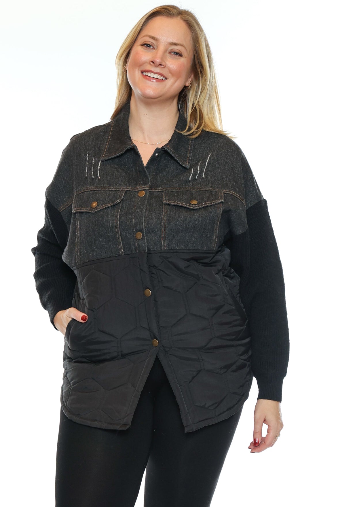 Mixed Media Denim & Quilted Oversized Jacket