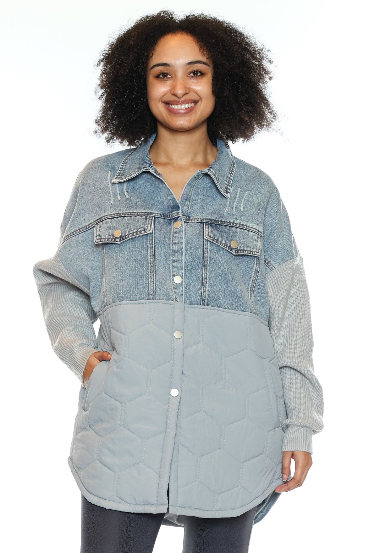 Mixed Media Denim & Quilted Oversized Jacket
