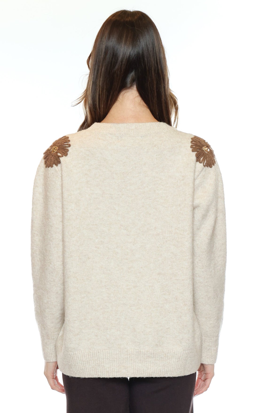 Floral Shoulder Detail Cozy Knit Sweater
