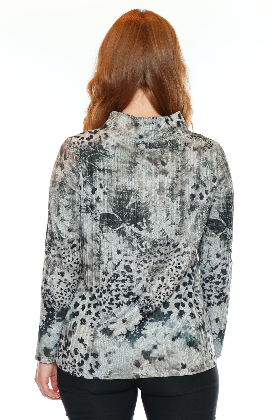 Printed Mock Neck Long Sleeve Top