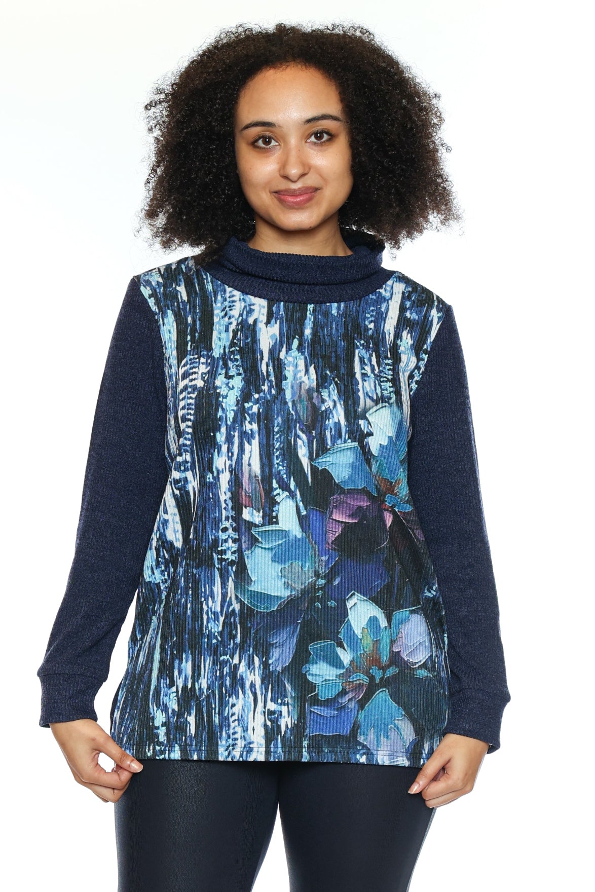 Printed Cowl Neck Long Sleeve Top