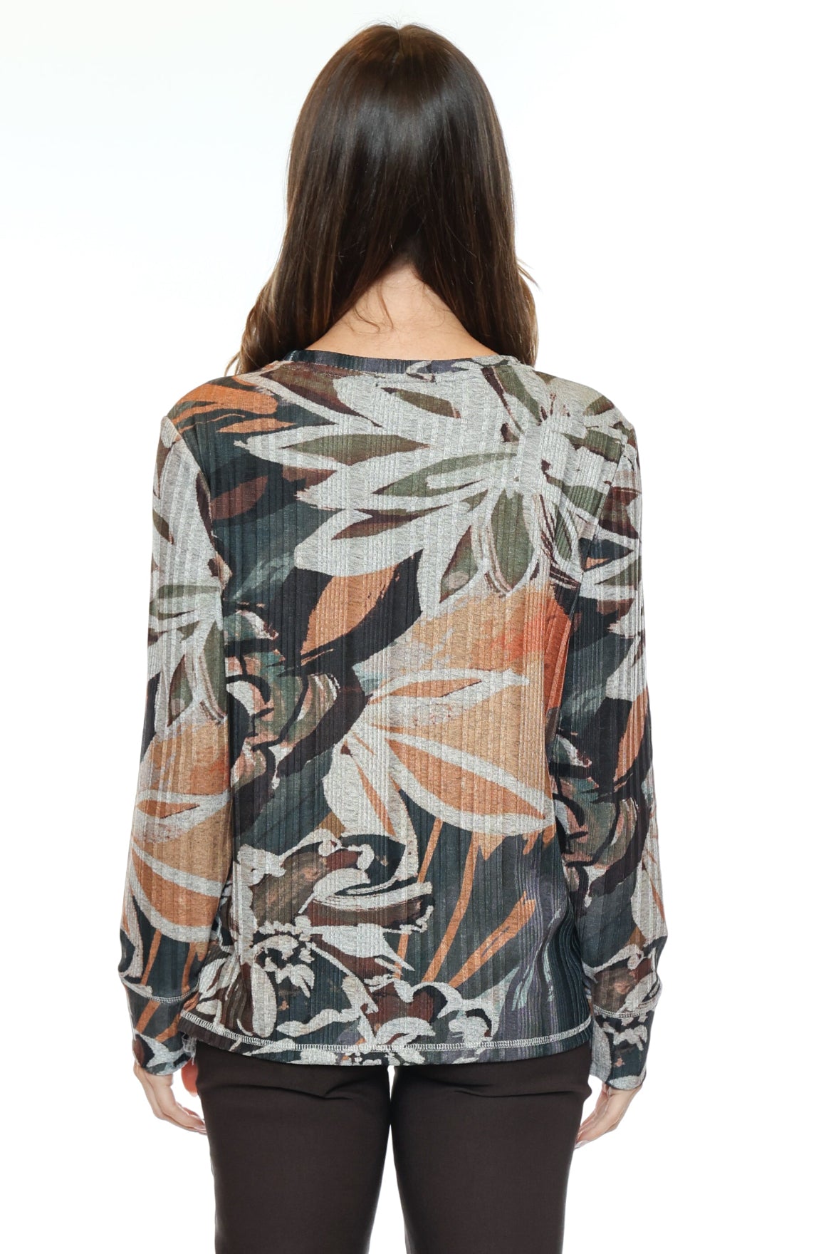 Printed Ribbed Long Sleeve Top