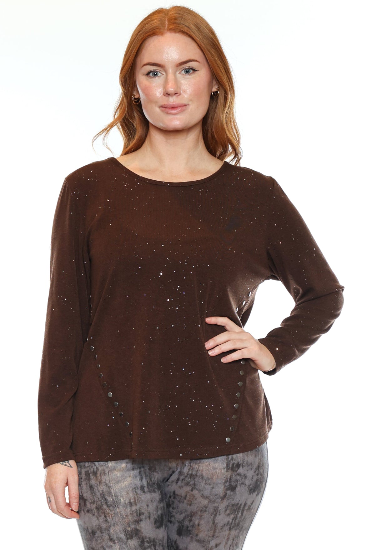 Sparkle Stud Detail Long Sleeve Top