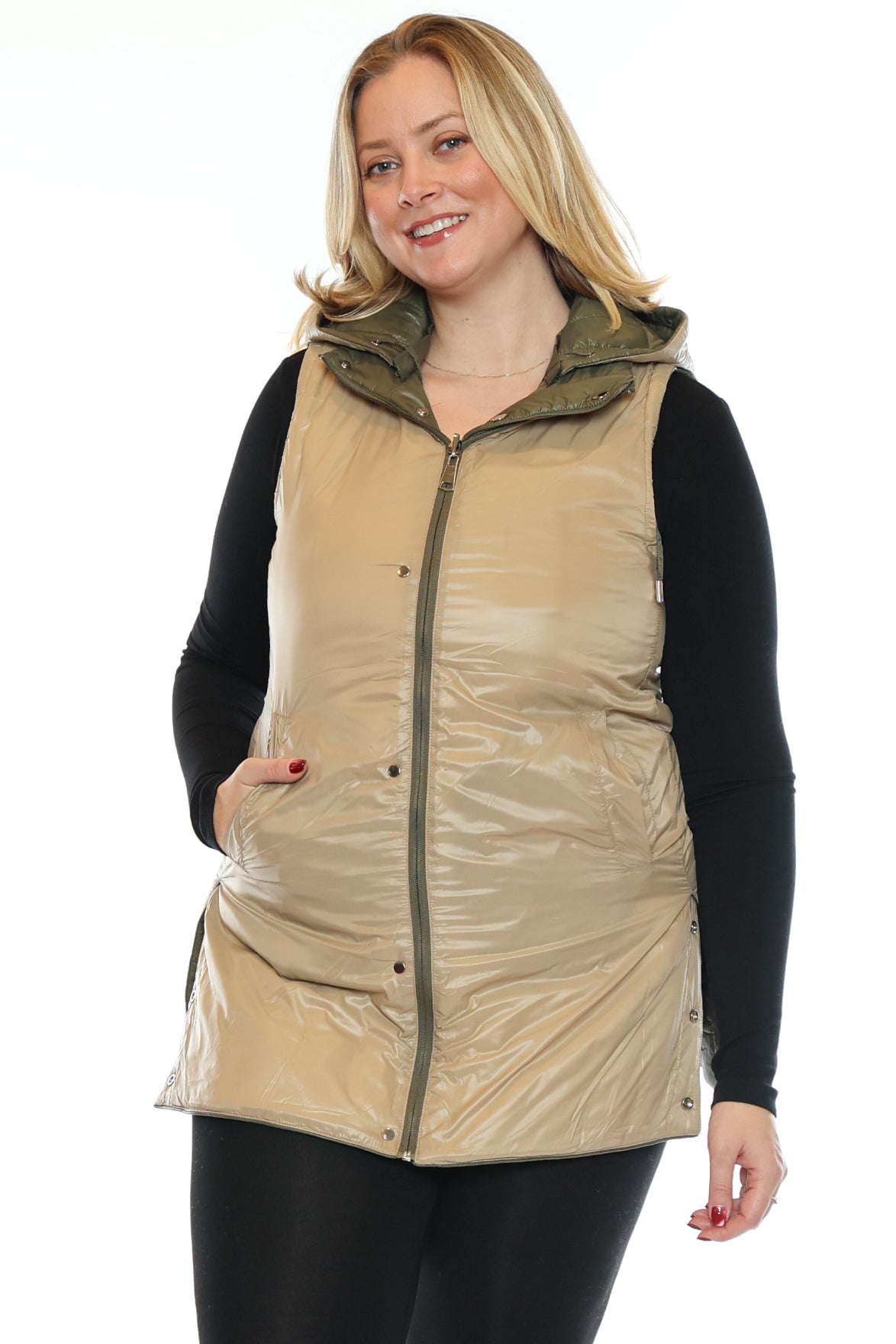 Reversible Quilted Hooded Long Vest