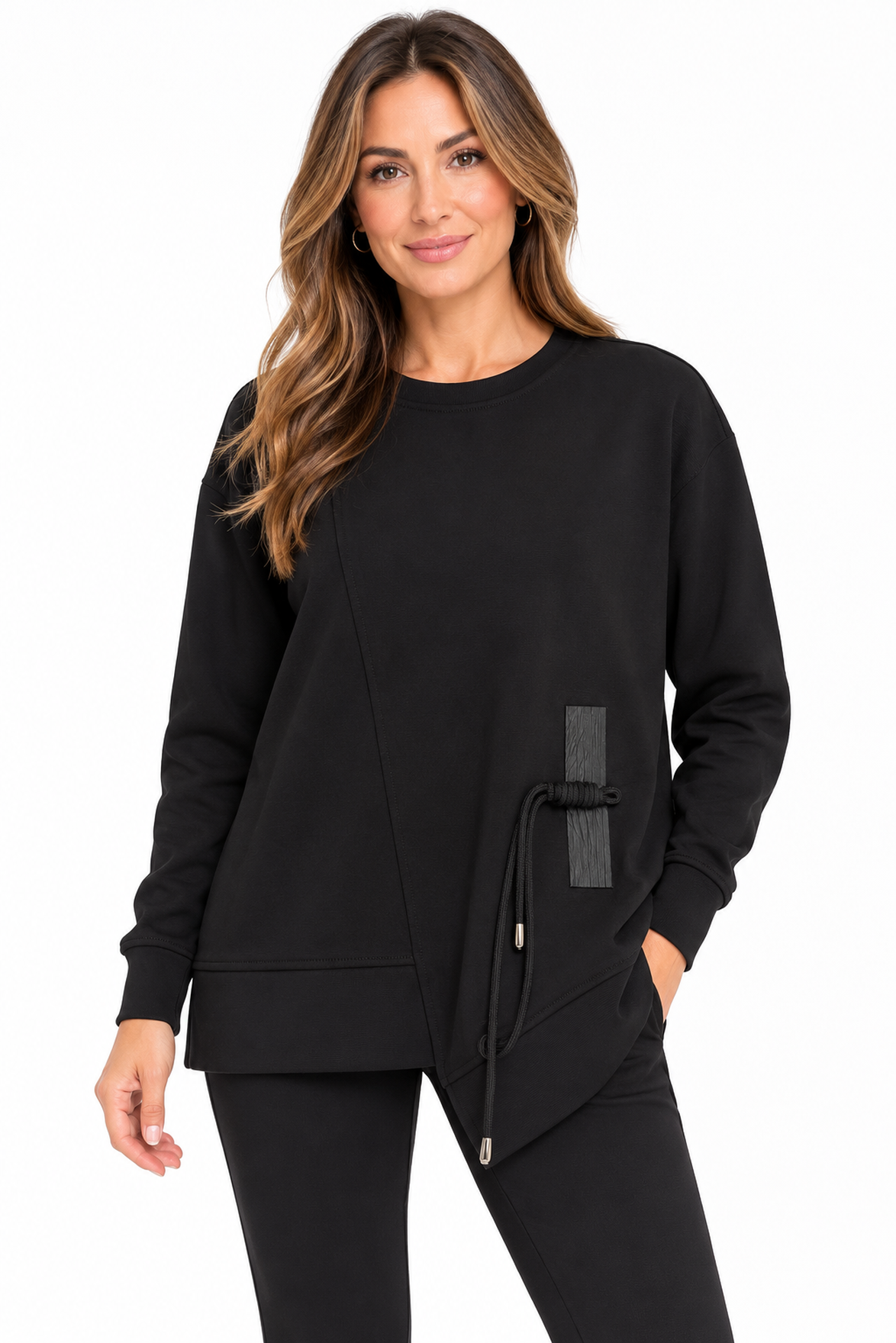 Asymmetrical Drawstring Detail Pullover